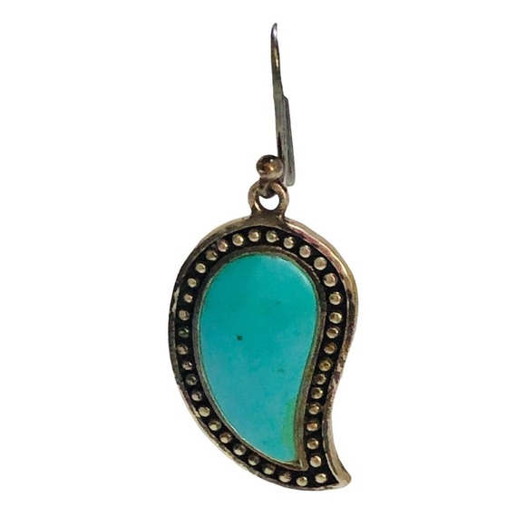 Sterling Silver SX 925 Thailand teardrop Shape Turquoise Dangle Earrings Hook - Picture 4 of 8